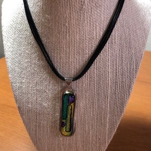Art Glass Pendant on Leather Cords - NWOT